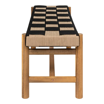 Denis 48" 2-Seat Backless 700-Lbs Support Acacia Wood Outdoor Bench With Checkerboard Woven Rope Seat